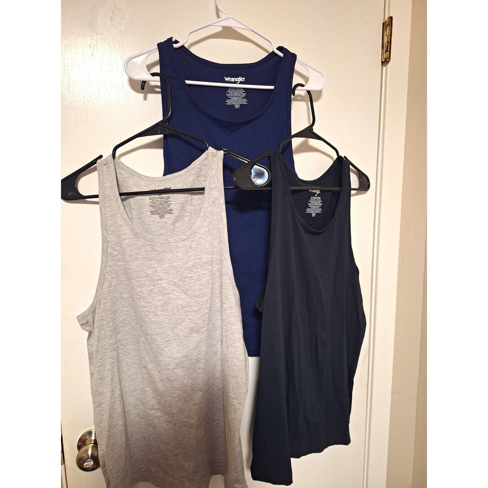 Wrangler Mens Tank Top Lot 3 Pack Navy Black Gray Size S Cotton Blend Stretch